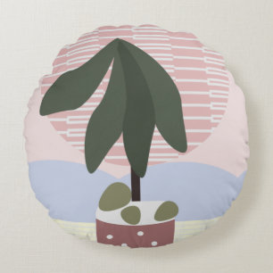 Cojín Redondo Avocado Tree Blush Muted Geometric Pink Green