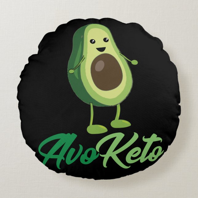 Cojín Redondo Avoketo - Funny Keto Avocado (Anverso)