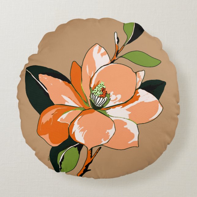 Cojín Redondo Azalea albaricoque sobre beige (Anverso)