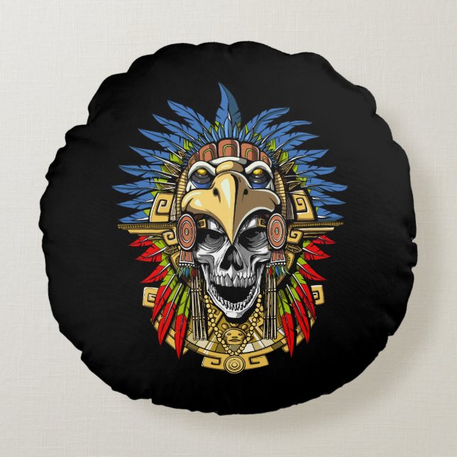 Cojín Redondo Aztec Skull Warrior (Anverso)
