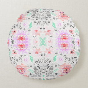 Cojín Redondo Azteca floral pastel colorido lindo