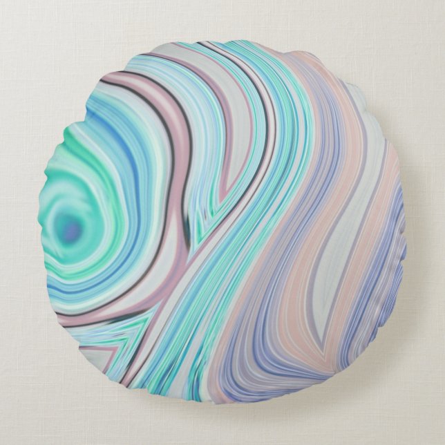 Cojín Redondo azul acua menta verde lilo púrpura arcoiris pastel (Anverso)