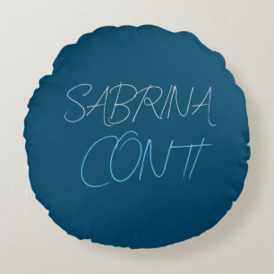 Cojín Redondo Azul Añadir nombre a la placa Minimalista moderna