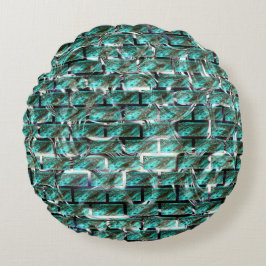 Cojín Redondo Azul claro, burbujas en la rejilla o pared de ladr