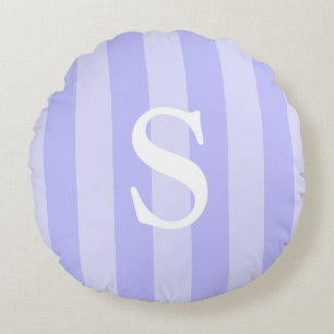 Cojín Redondo Azul Claro Y Rayas Blancas Monogramadas