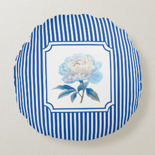 Cojín Redondo Azul Cobalto Floral a Rayas