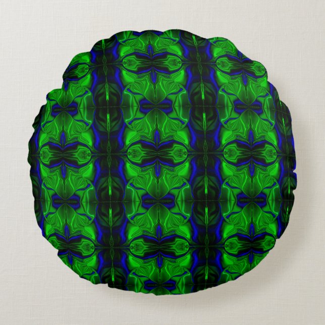 Cojín Redondo Azul con trazos entrelazados 'flotantes' (Anverso)