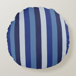 Cojín Redondo Azul de franjas inmaduras de la marina