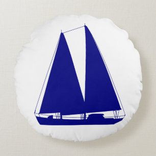 Cojín Redondo Azul De La Armada Sobre La Decoración De La Costa 
