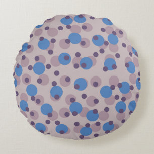 Cojín Redondo azul fresco, puntos rosados y morados