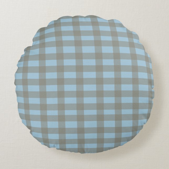 Cojín Redondo Azul Gingham  (Anverso)