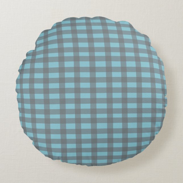 Cojín Redondo Azul Gingham  (Anverso)