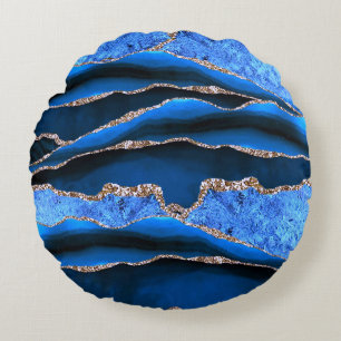 COJÍN REDONDO AZUL MARBLE VERDE AGATE GOLD PURPURINA GLAM