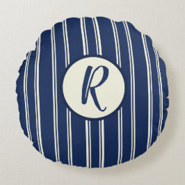 Cojín Redondo Azul Marino Marfil Cálido Elegantes Rayas Clásicas