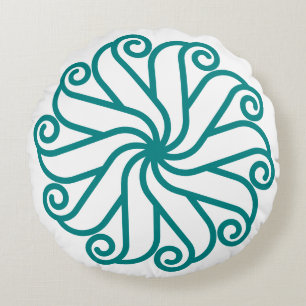 Cojín Redondo Azul Marino Tribal Mandala Boho Color Verde Azul E