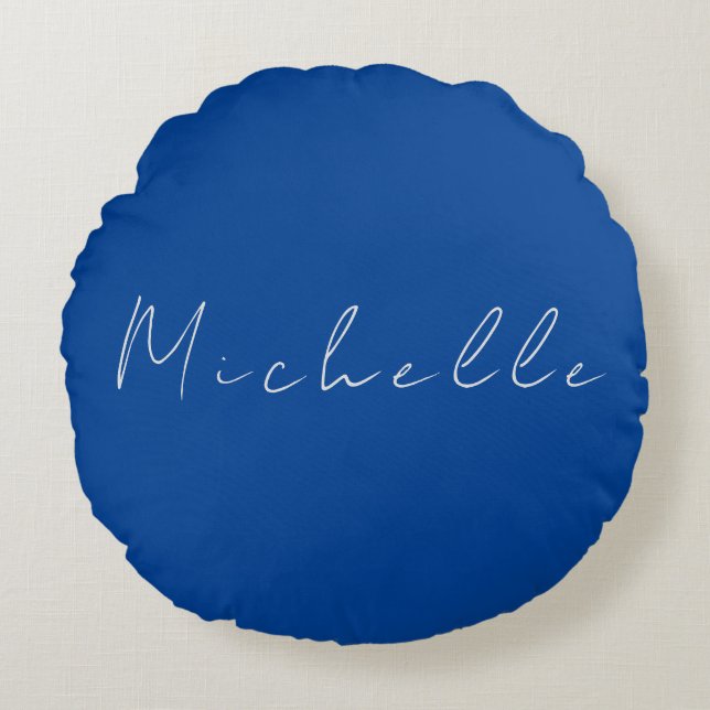 Cojín Redondo Azul moderno Minimalista de moda manuscrito (Anverso)