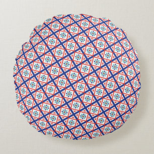 Cojín Redondo Azul moderno y geométrico diamante enrejado de cor