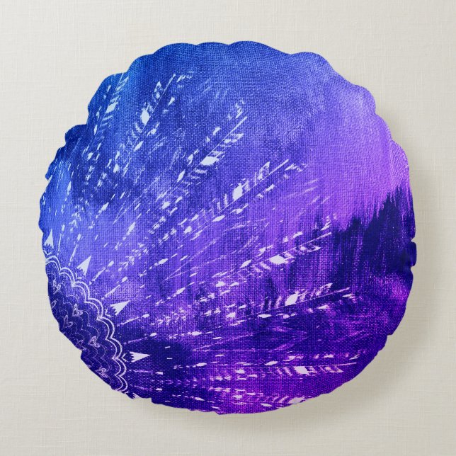 Cojín Redondo Azul morado Mandala nubes Boho Bohemian Pil (Anverso)