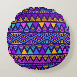 Cojín Redondo Azul neón: Patrón Navajo tribal