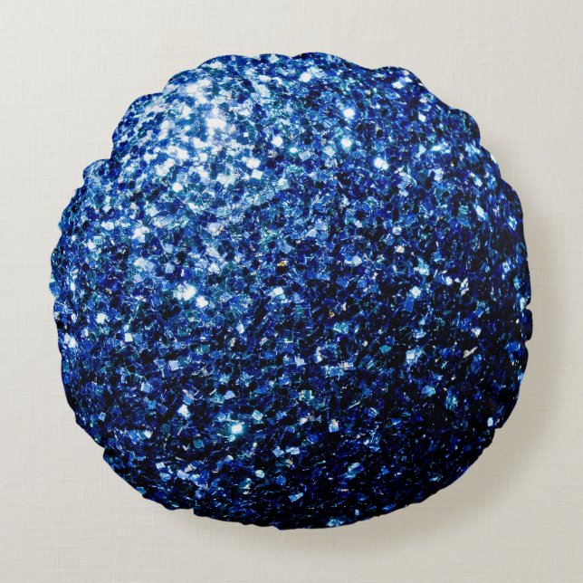 Cojín Redondo Azul oscuro profundo brillante falso brillo destel (Anverso)