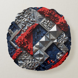 Cojín Redondo Azul oscuro Rojo vivo Micro Mosaico 3D Plateado