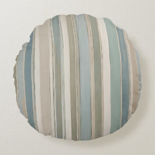 Cojín Redondo Azul Polvoriento Teal Verde Beige Raya
