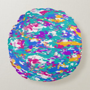 Cojín Redondo Azul, rosa y amarillo