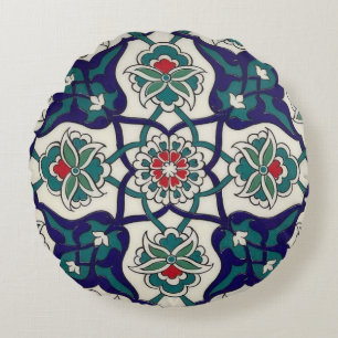 Cojín Redondo Azul turco cerámico floral