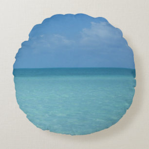 Cojín Redondo Azul turquesa tropical del horizonte del Caribe