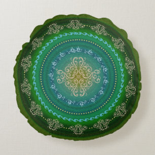 Cojín Redondo Azul verde de Mandala - Pillow