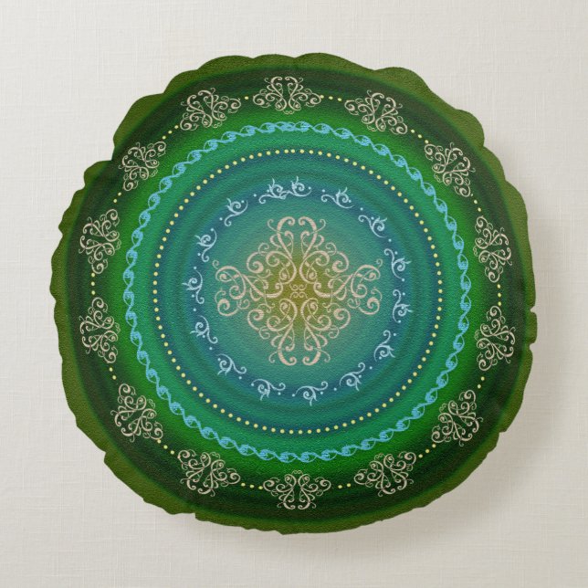 Cojín Redondo Azul verde de Mandala - Pillow (Anverso)
