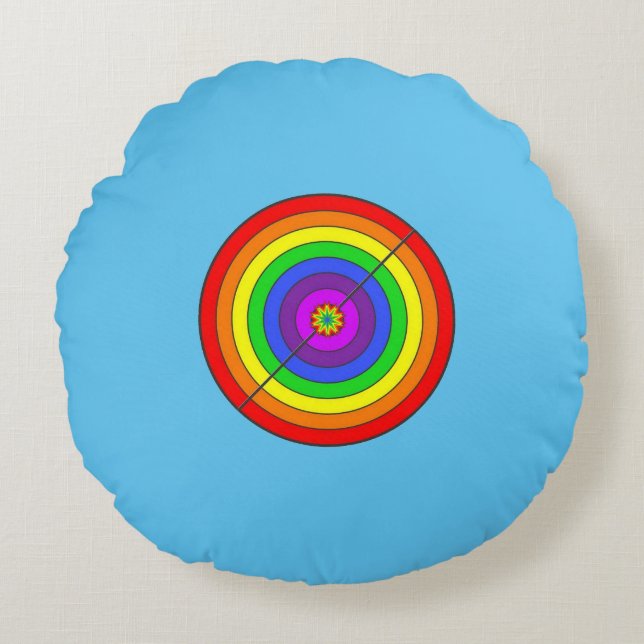 Cojín Redondo Azul y arco iris (Anverso)