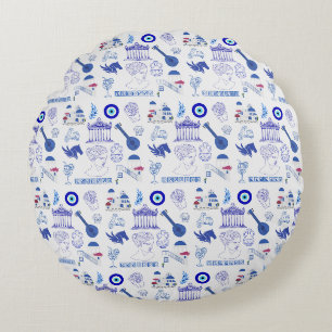Cojín Redondo Azul y Blanco de Grecia