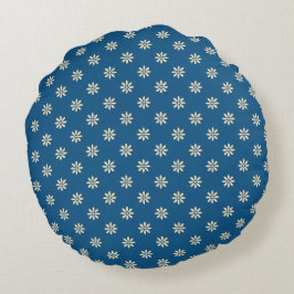 Cojín Redondo Azul y Blanco Floral