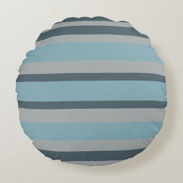 Cojín Redondo Azul y gris rayado (Anverso)