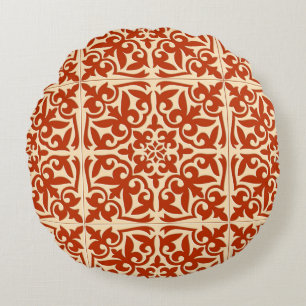Cojín Redondo Azulejo marroquí - coral naranja y melocotón