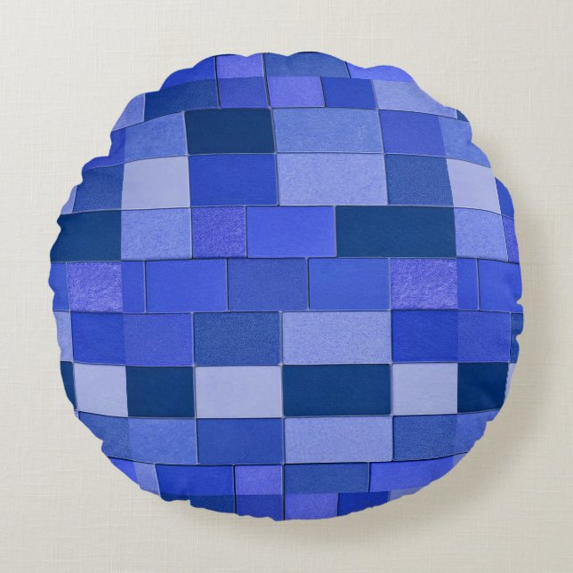 Cojín Redondo Azulejos de mosaico azules (Anverso)
