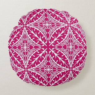 Cojín Redondo Azulejos marroquíes - magenta y blanco