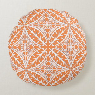 Cojín Redondo Azulejos marroquíes - naranja coral y blanco