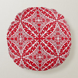 Cojín Redondo Azulejos marroquíes - rojo oscuro y blanco