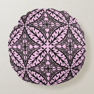 Cojín Redondo Azulejos marroquíes - rosa hielo y negro