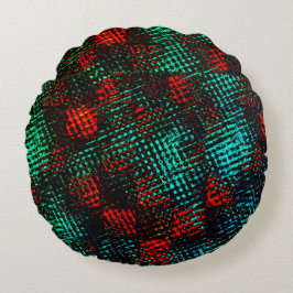 Cojín Redondo Azules rojos y verdes, cuadrados raspados o cubos