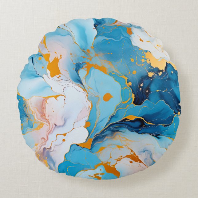 Cojín Redondo Azure Marble with Golden Splashes (Anverso)