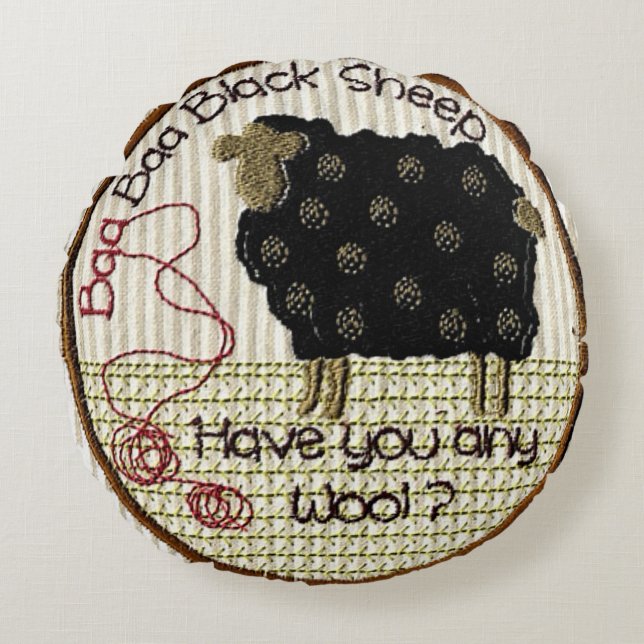 Cojín Redondo "Baa Baa Black Sheep" (Anverso)