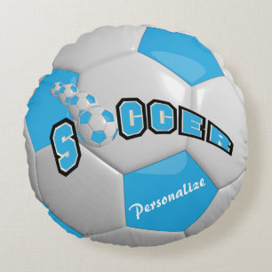 Cojín Redondo Baby Blue Soccer Ball   Nombre DIY