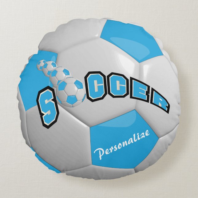 Cojín Redondo Baby Blue Soccer Ball | Nombre DIY (Anverso)