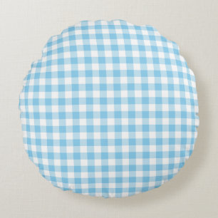 Cojín Redondo Baby Blue y White Medium Size Gingham Checks