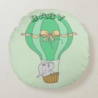 Cojín Redondo Baby Elephant Flying in Balloon Gender Neutral 