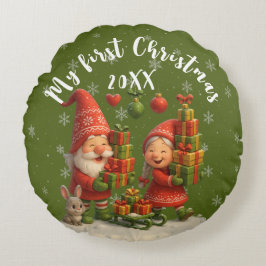 Cojín Redondo Baby First Christmas Pillow - Cute Holiday Gnomes