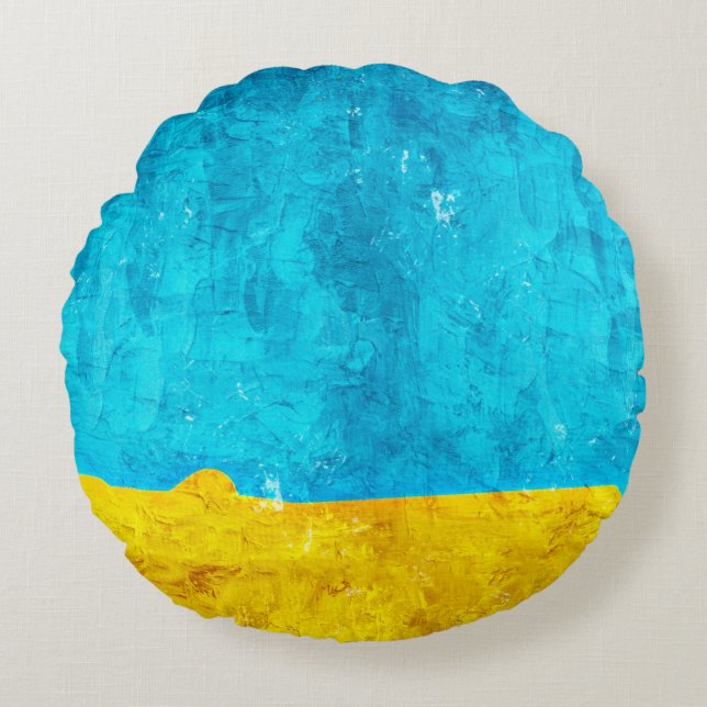 Cojín Redondo Background blue yellow art (Anverso)